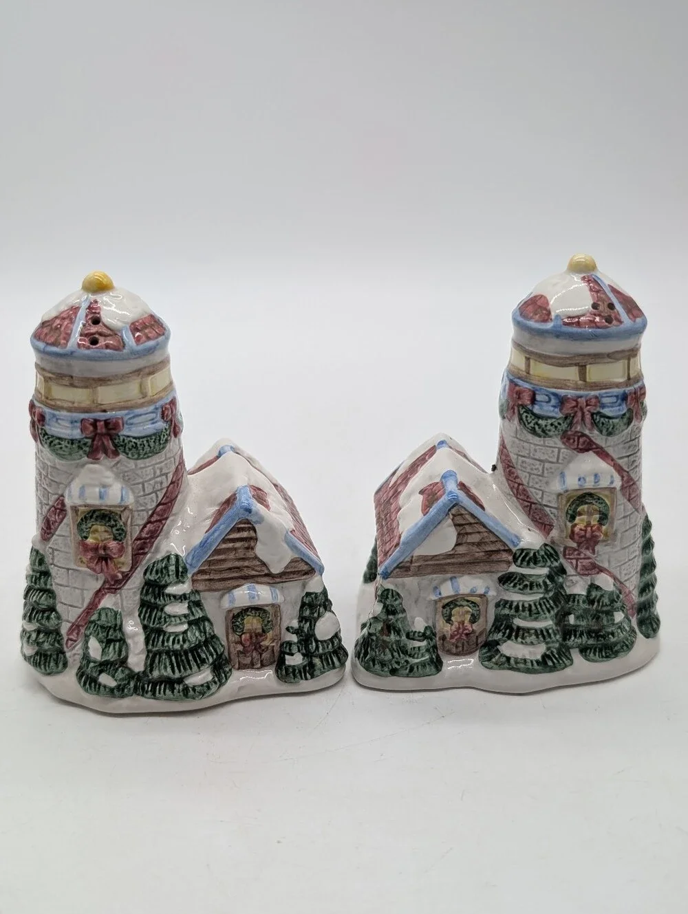 Vintage 1996 YH Christmas Lighthouse Salt & Pepper Shakers Holiday Set